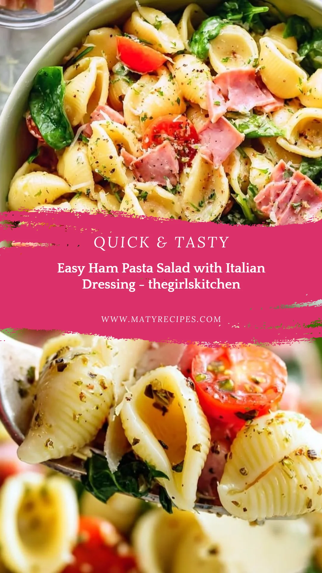 Easy Ham Pasta Salad with Italian Dressing - thegirlskitchen