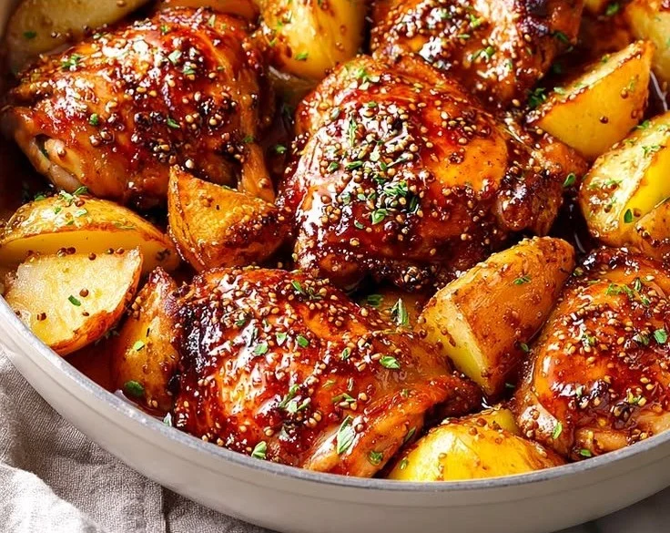 Easy Honey Mustard Chicken and Potatoes - thegirlskitchen