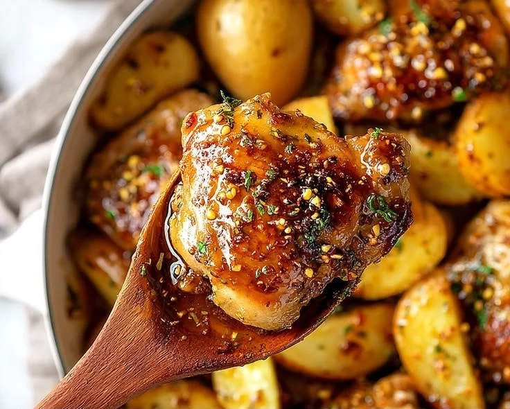 Easy Honey Mustard Chicken and Potatoes - thegirlskitchen