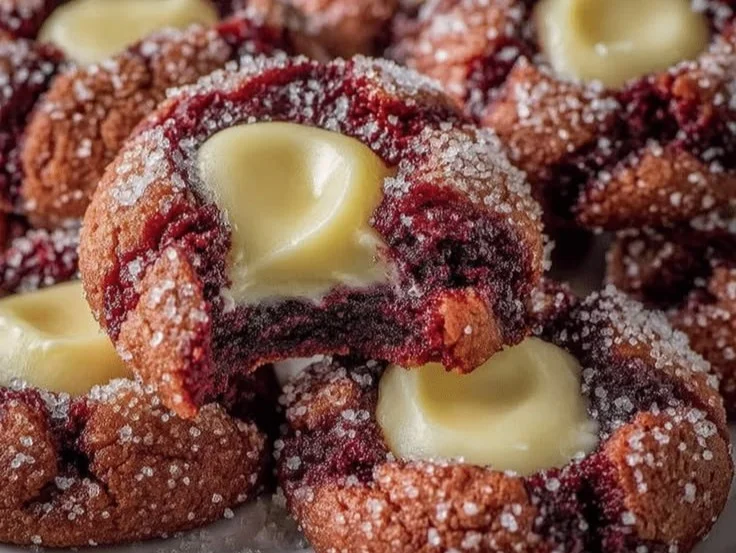 Easy Red Velvet Cheesecake Thumbprint Cookies