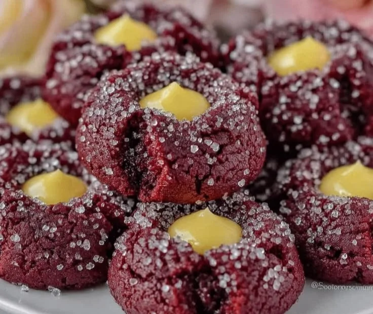 Easy Red Velvet Cheesecake Thumbprint Cookies