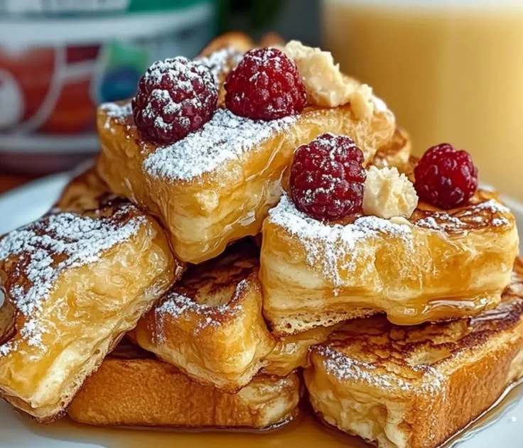 Delicious Hawaiian Roll French Toast topped with syrup and berries