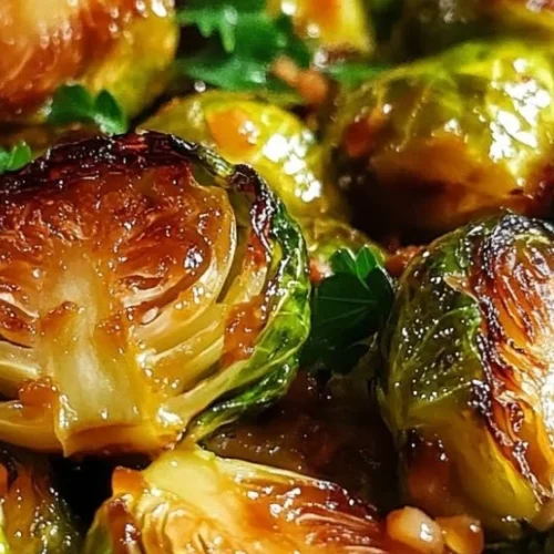 Honey Garlic Brussels Sprouts garnished and ready to serve
