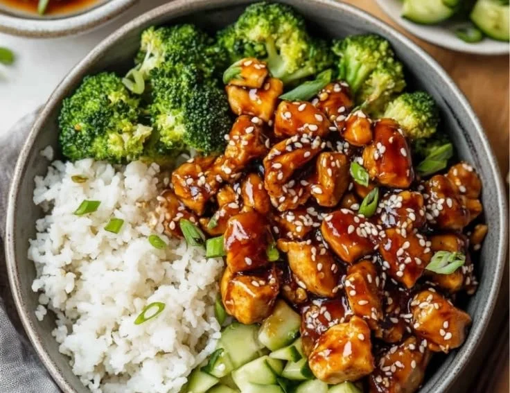 Delicious Honey Garlic Chicken Bowl with vegetables and rice