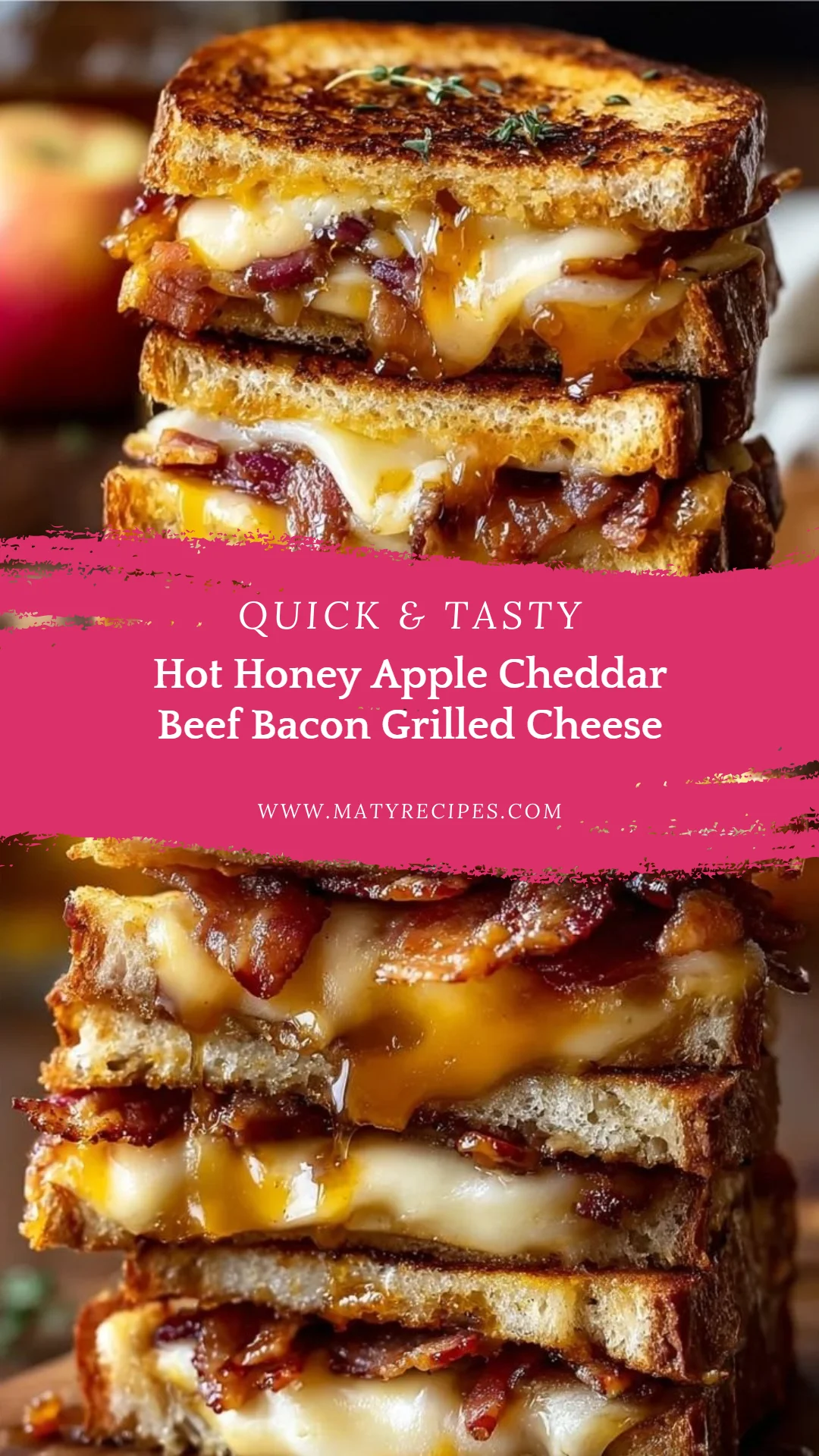 Hot Honey Apple Cheddar Beef Bacon Grilled Cheese