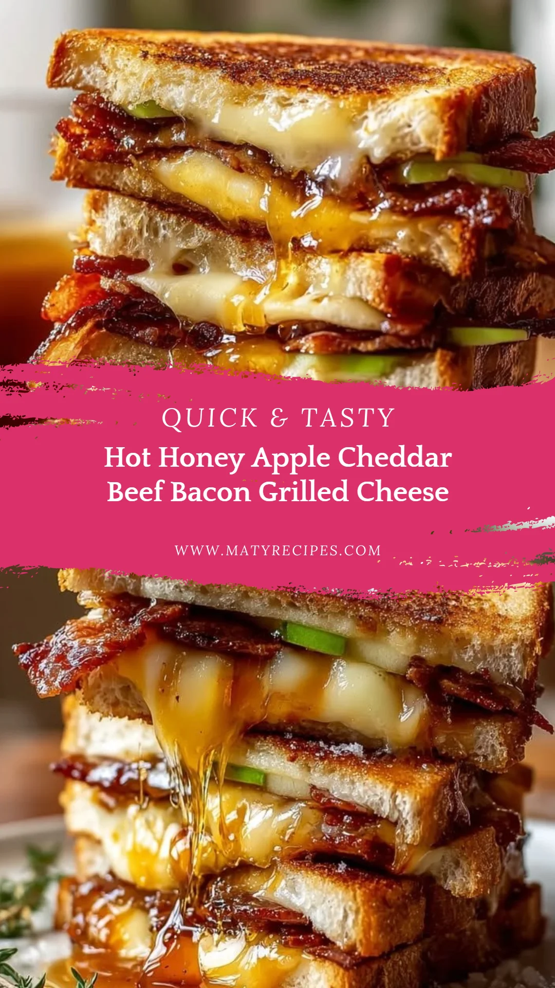 Hot Honey Apple Cheddar Beef Bacon Grilled Cheese