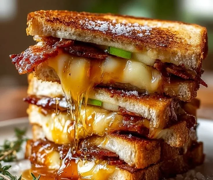 Hot Honey Apple Cheddar Beef Bacon Grilled Cheese