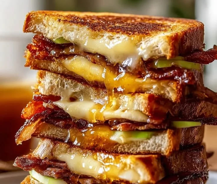 Hot Honey Apple Cheddar Beef Bacon Grilled Cheese