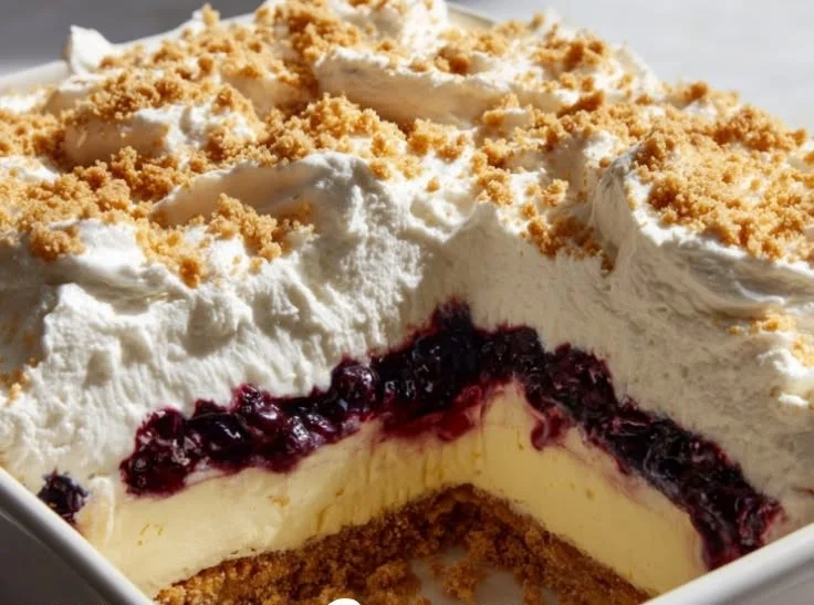 No Bake Lemon Blueberry Dessert with fresh blueberries and lemon zest