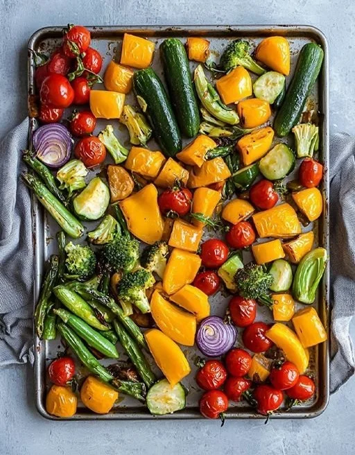 One pan roasted vegetables, a colorful and healthy meal prep option