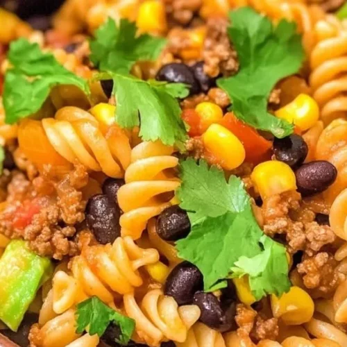 One Pot Taco Salad served in a bowl with toppings