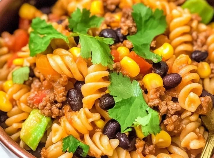 One Pot Taco Salad served in a bowl with toppings