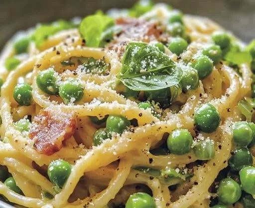 Pasta Carbonara with English Peas