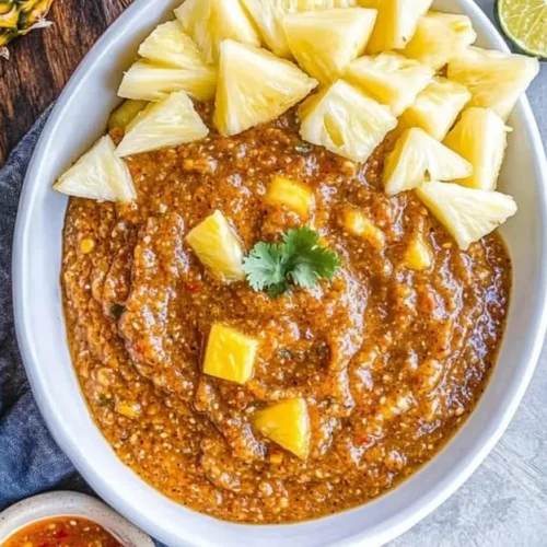 Bowl of Pineapple Chipotle Salsa with fresh ingredients and vibrant colors