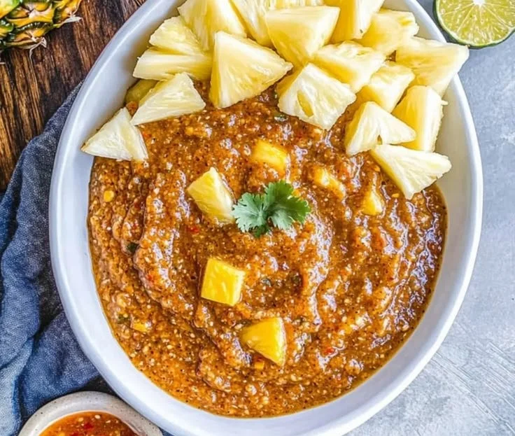 Bowl of Pineapple Chipotle Salsa with fresh ingredients and vibrant colors