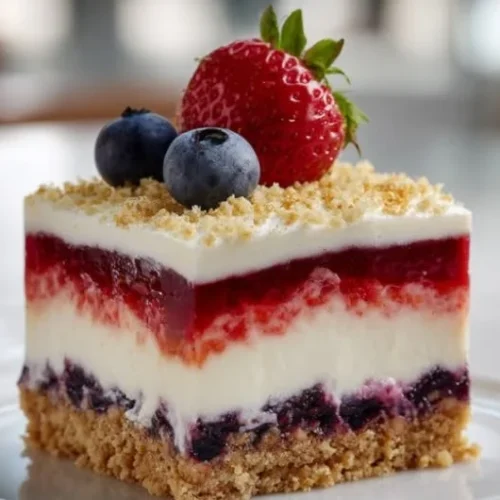 Red White and Blue Mixed Berry Dessert with strawberries, blueberries, and whipped cream