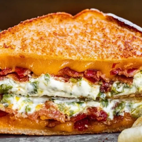 Roasted jalapeno popper grilled cheese sandwich with melted cheese and peppers