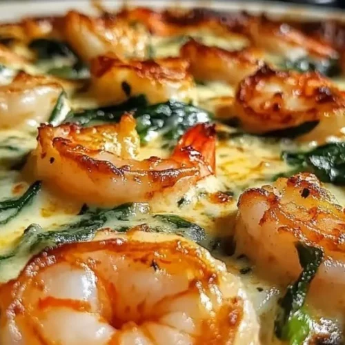 Shrimp Tuscan Bake: A colorful Italian dish with shrimp, tomatoes, and spinach.