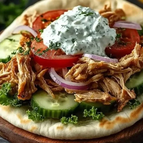 Delicious slow cooker chicken gyros served with fresh toppings.