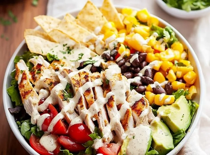 Delicious Southwest Chicken Salad with fresh vegetables and zesty dressing
