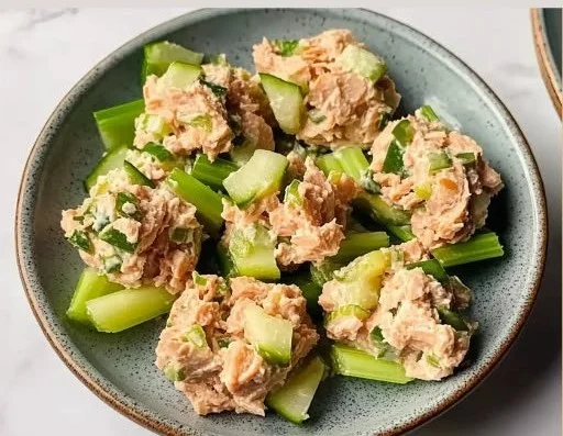 Delicious spicy tuna salad with fresh vegetables and zesty dressing