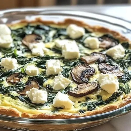 Spinach and mushroom feta quiche baked to perfection
