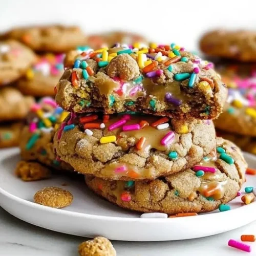 Teddy Graham Funfetti stuffed cookie butter cookies on a plate