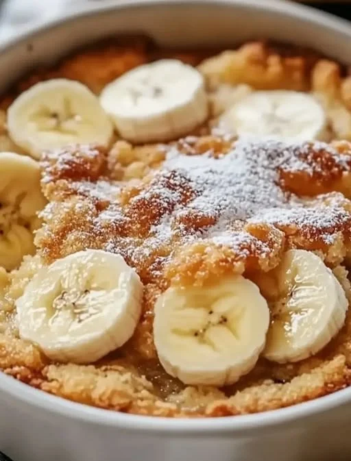 Delicious Southern banana cobbler dessert served in a bowl