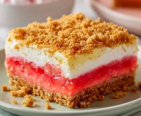 Delicious Vanilla No Bake Rhubarb Bars ready to serve for dessert