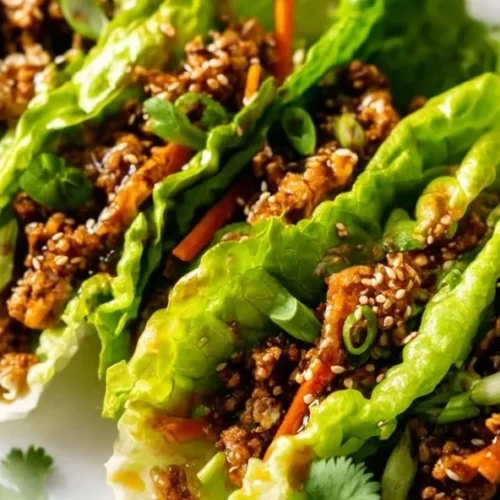 Delicious beef dumpling lettuce wraps garnished with fresh ingredients