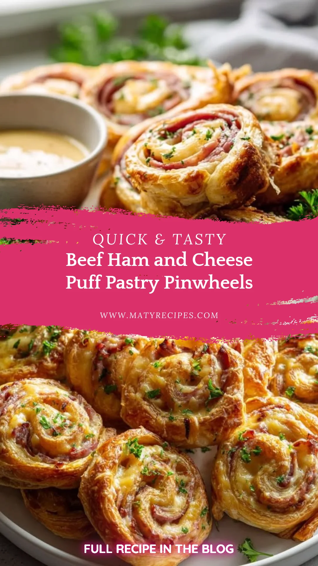Beef Ham and Cheese Puff Pastry Pinwheels