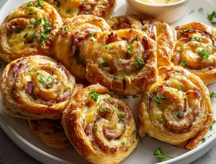 Beef Ham and Cheese Puff Pastry Pinwheels