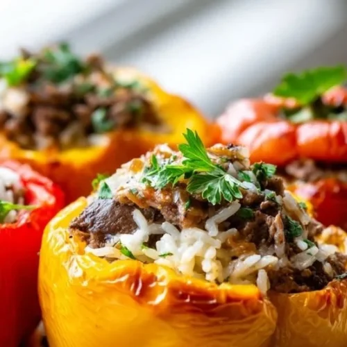 Beef tenderloin stuffed bell peppers ready to be served