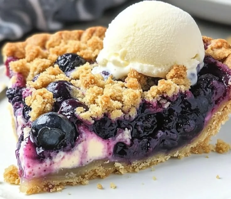 Blueberry Crumble Cheesecake Pie
