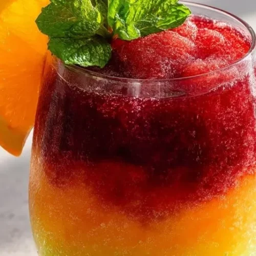 Refreshing Cherry Lime Slush in a chilled glass with ice and lime garnish