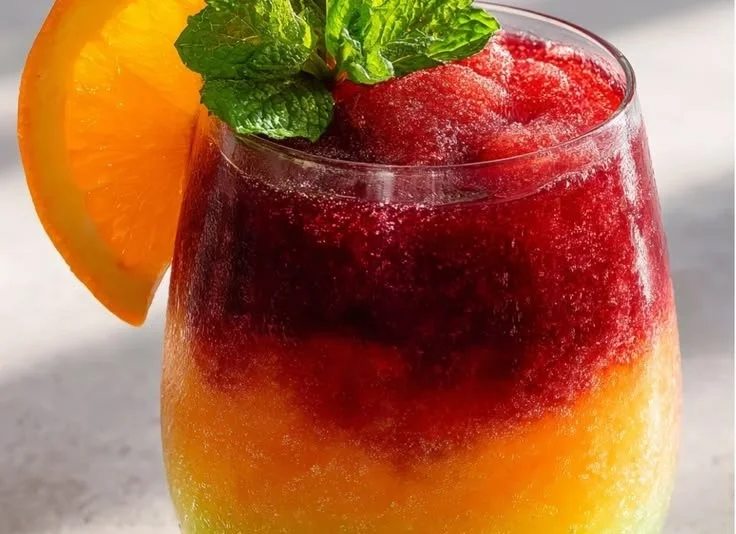 Refreshing Cherry Lime Slush in a chilled glass with ice and lime garnish
