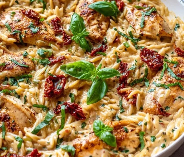 Creamy Beef Orzo Skillet with Sun-Dried Tomatoes tonight