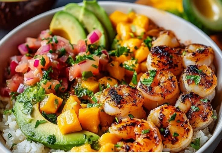 Delicious Shrimp and Avocado Bowls with Mango Salsa Twist