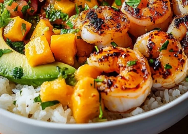 Delicious Shrimp and Avocado Bowls with Mango Salsa Twist