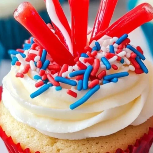 Colorful firecracker cupcakes decorated for a festive celebration.