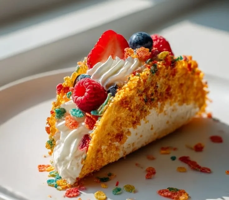 Fruity Pebbles Cheesecake Tacos