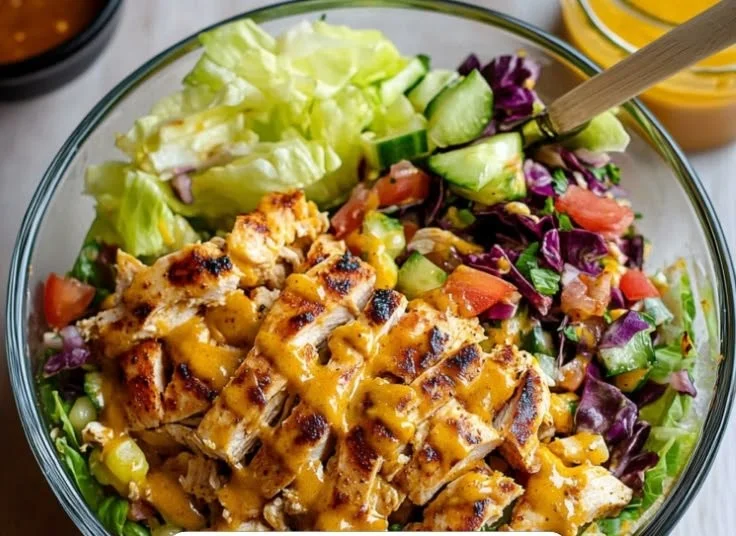 Delicious Honey Mustard Chicken Salad garnished with fresh vegetables
