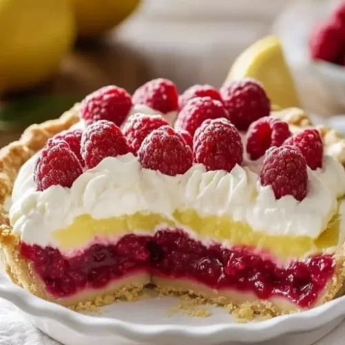 Lemon Raspberry Layered Pie showcasing vibrant layers of lemon and raspberry