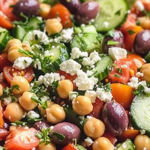 Fresh Mediterranean Chickpea Salad with vibrant vegetables and herbs