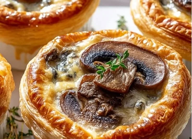 Mini Mushroom Gruyere Pot Pies – savory, bite-sized treats filled with mushrooms and Gruyere cheese.