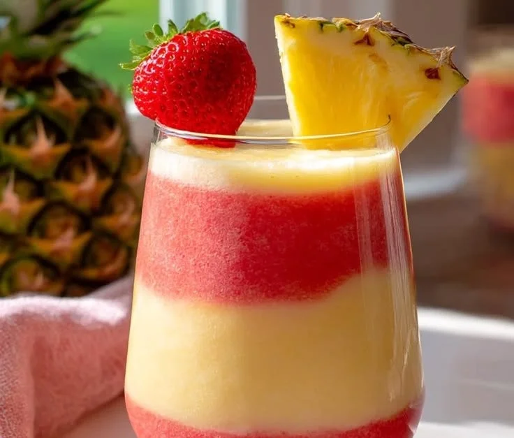 A refreshing Non-Alcoholic Pina Colada served in a tropical glass with pineapple and coconut.
