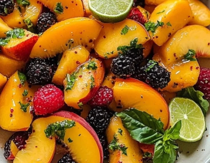 Peach Fruit Salad with Honey Lime Dressing