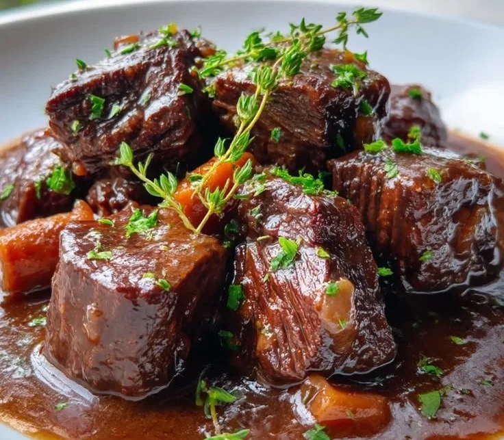 Slow Cooked Beef in Burgundy Sauce