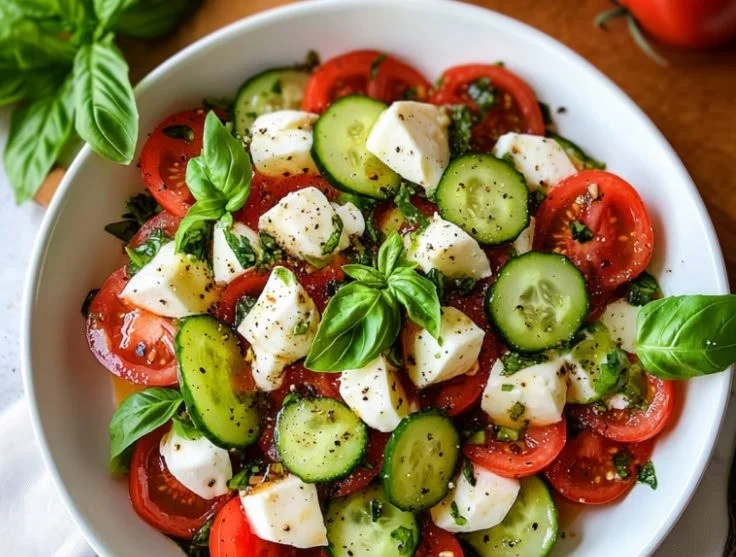Tomato Cucumber Mozzarella Caprese Salad