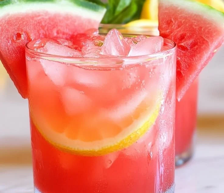 Delicious homemade watermelon lemonade served in a glass with fresh mint leaves